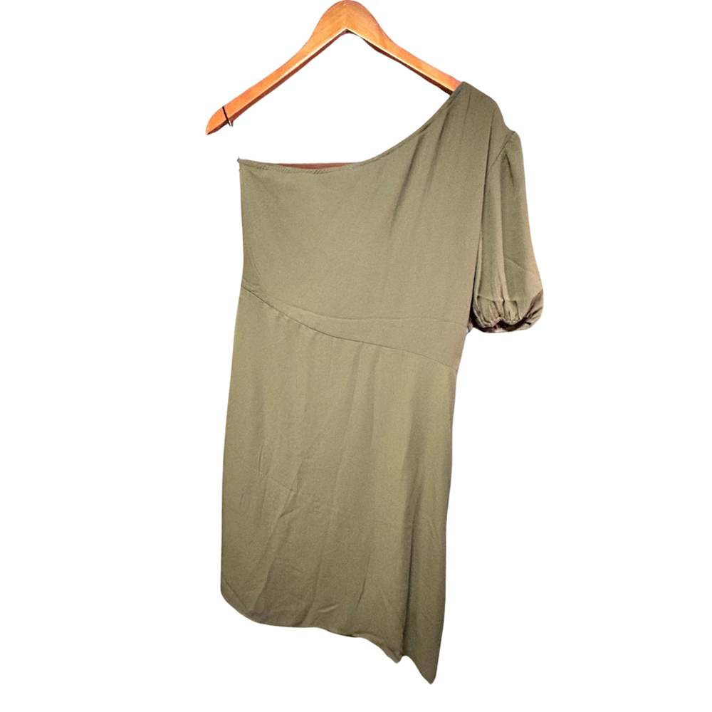 Kirundo Olive Green Off Shoulder Asymmetrical Mini Dress Large - Picture 3 of 9